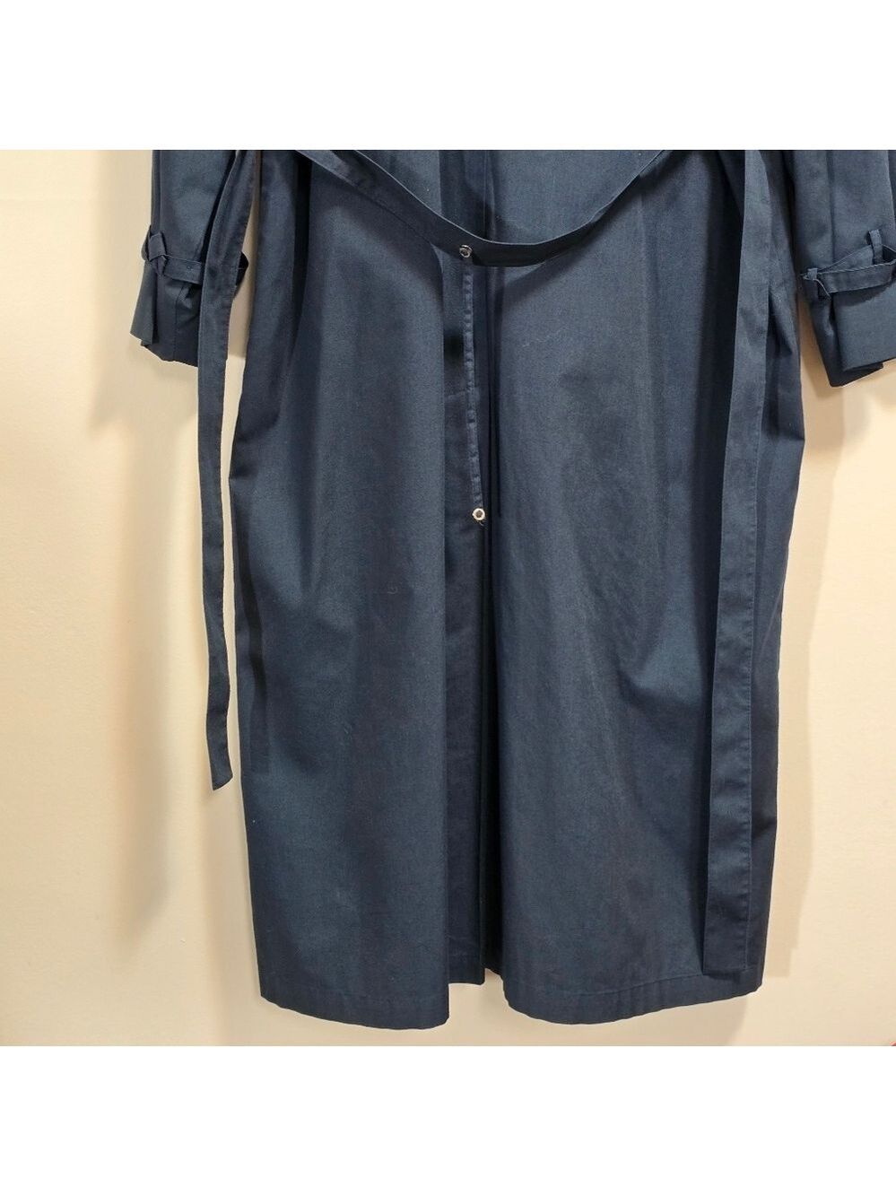 Vintage London Fog Classic Hooded Navy Blue Long Trench Coat Size 18 M UK - Picture 11 of 12